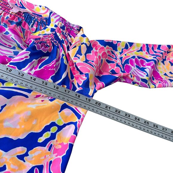 Lilly Pulitzer Elsa Silk Blouse Top Women's 2XS XXS Catch and Release Pink Blue - Picture 8 of 10